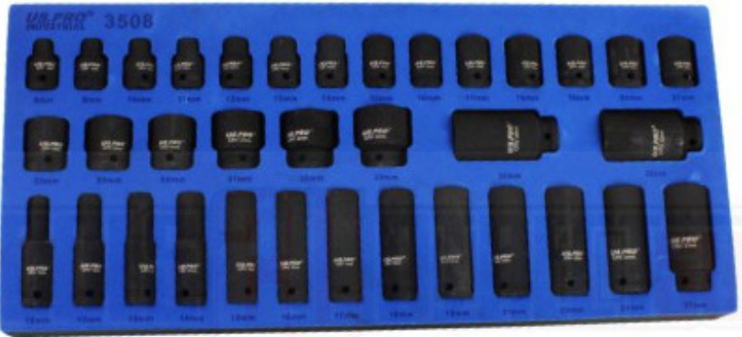 US PRO 35pc 1/2'' dr Impact Socket Set Deep Shallow In Eva Foam Tray 8-32mm 3508