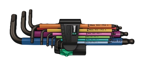 Wera 073593 HexPlus 9 Piece Multi Colour Ball End Hexagon Allen Key Set 1.5-10mm