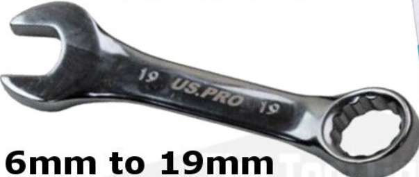 US PRO Tools  14PC Stubby Short Reach Combination Spanner Wrench Set 6-19mm 2272
