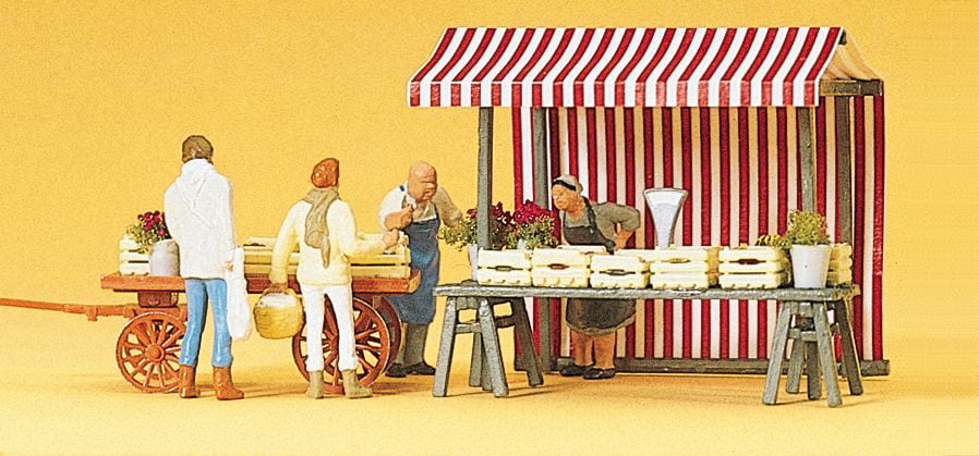 Preiser 10053 Fruit & Vegetable Stall w/Accessories Exclusive Figure Set HO