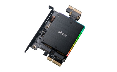 Akasa AK-PCCM2P-04 Dual M.2 PCIe SSD Adaptor Card with RGB LED and Heatsink