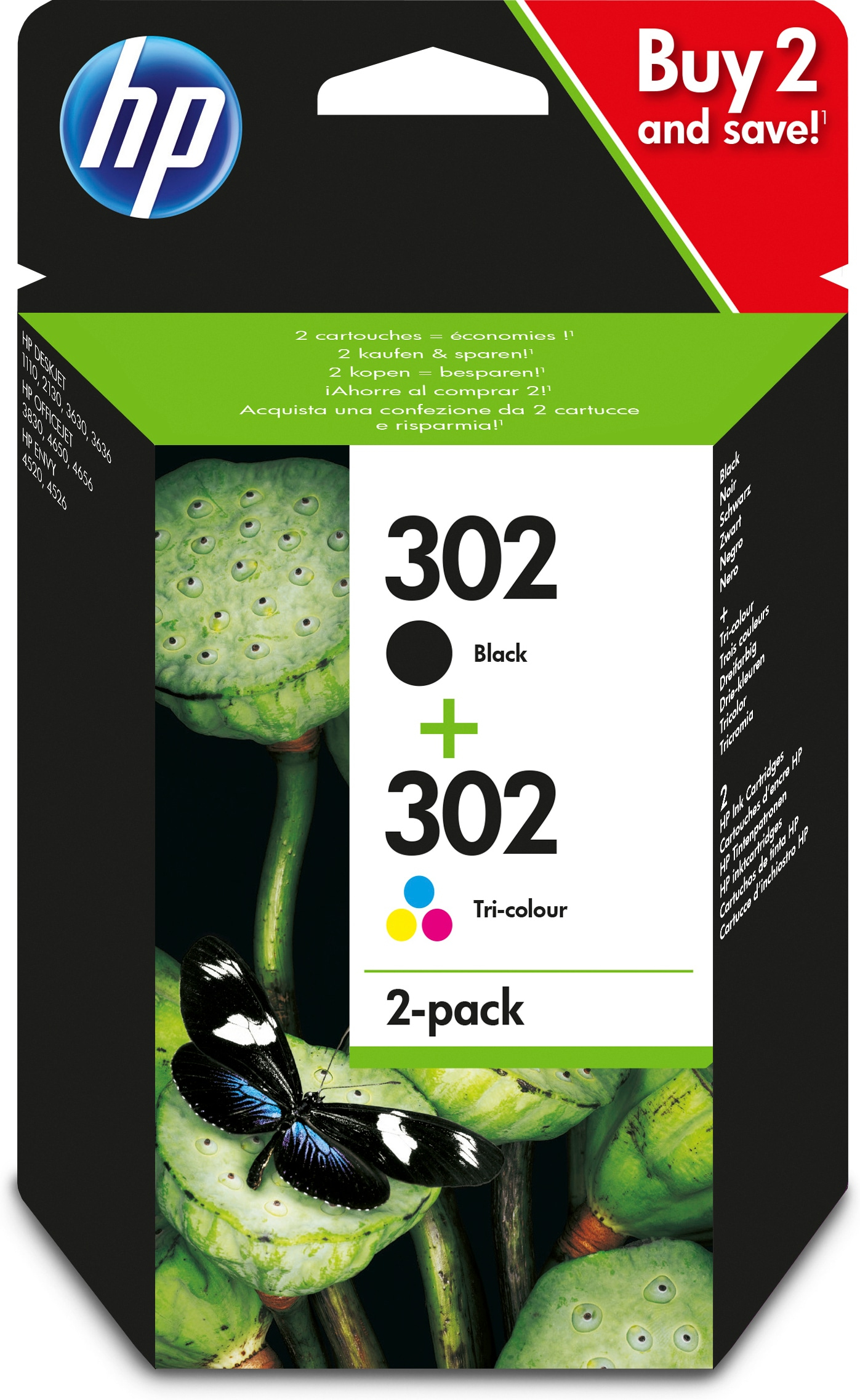 Genuine HP 302 Black & Colour Ink Cartridges - For HP DeskJet 3630