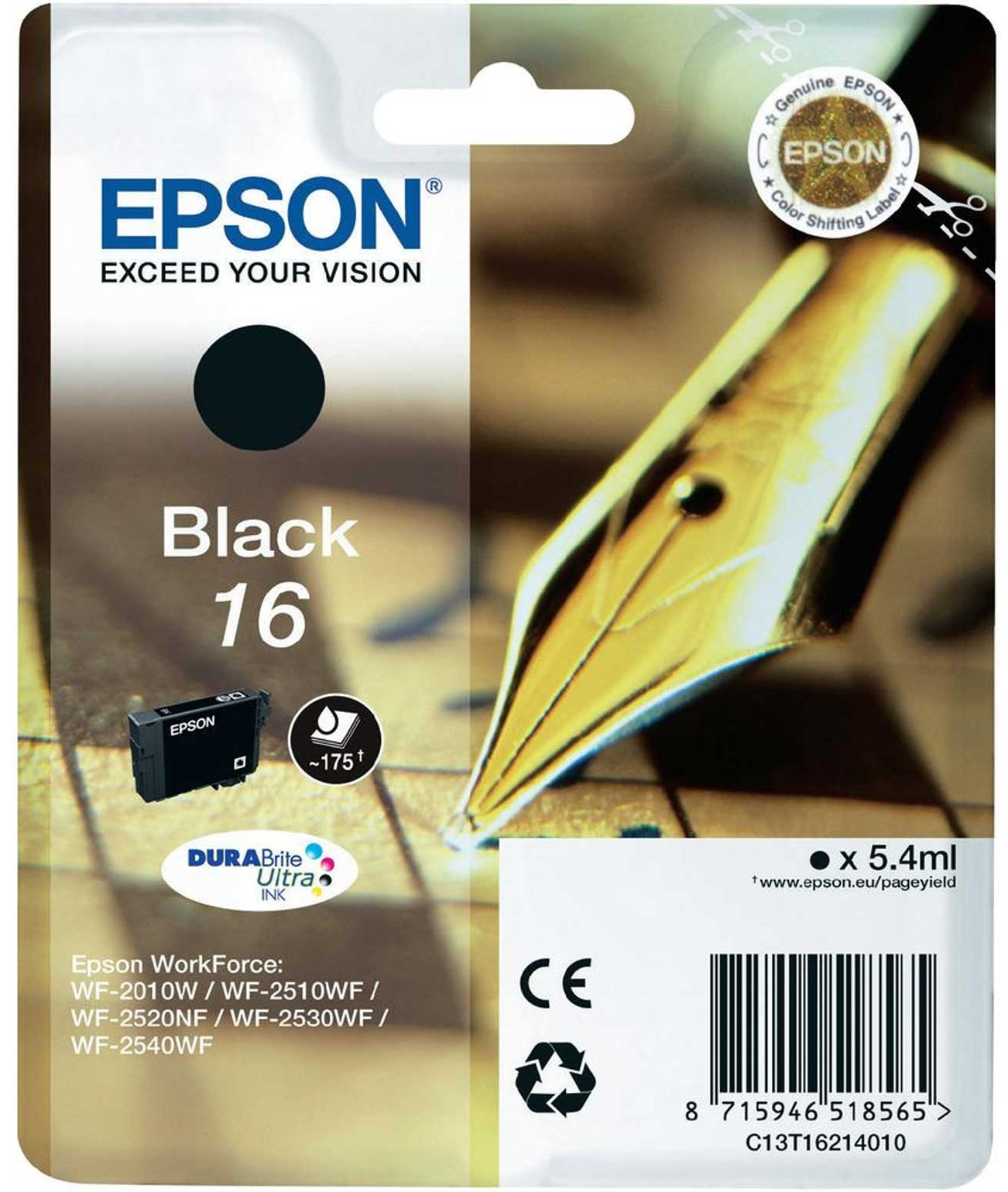 Epson Ink Cartridge Black 16 Series (C13T16214010) Workforce WF-2520NF WF-2530WF