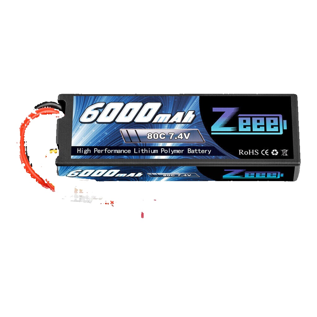 Zeee 2S LiPo Battery T Plug 7.4V 6000mAh 80C Hardcase for RC Car Airplane Boat