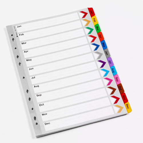 Rexel Monthly Subject Dividers -A4 File Filing Jan to Dec - Quality Mylar Tabs