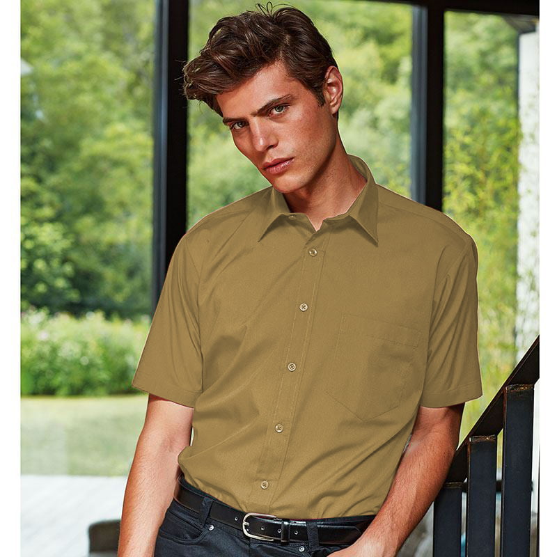 Premier (18, Khaki) Mens Short Sleeve Formal Poplin Plain Work Shirt Multicoloured