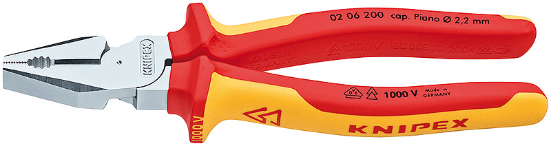 Knipex VDE High leverage Combination Pliers 200mm 8"" 1000v Insulated 02 06 200