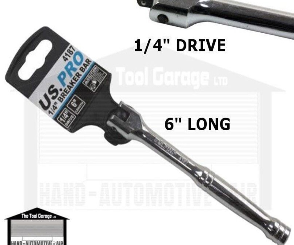 US PRO TOOLS 1/4"" DRIVE FLEXI BREAKER BAR 6"" Long Socket Strong Power Bar - Image 3
