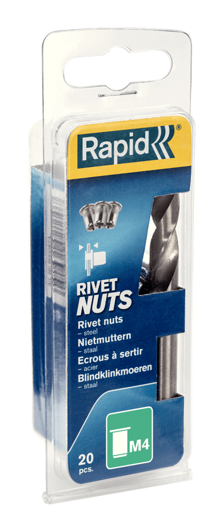 Rapid Steel Rivet Nuts M4 (Pack 20 + Free Drill Bit)