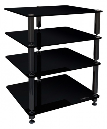 NorStone Bergen 2 Gloss Black HiFi Rack with 4 Black Glass Shelves Stand Unit