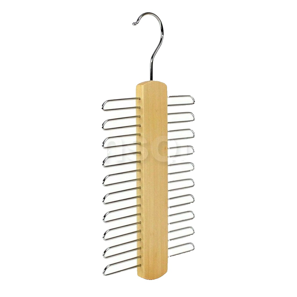 Wooden Tie Coat Hangers Holder Rack Belt Storage 20 Bar Wardrobe Organiser