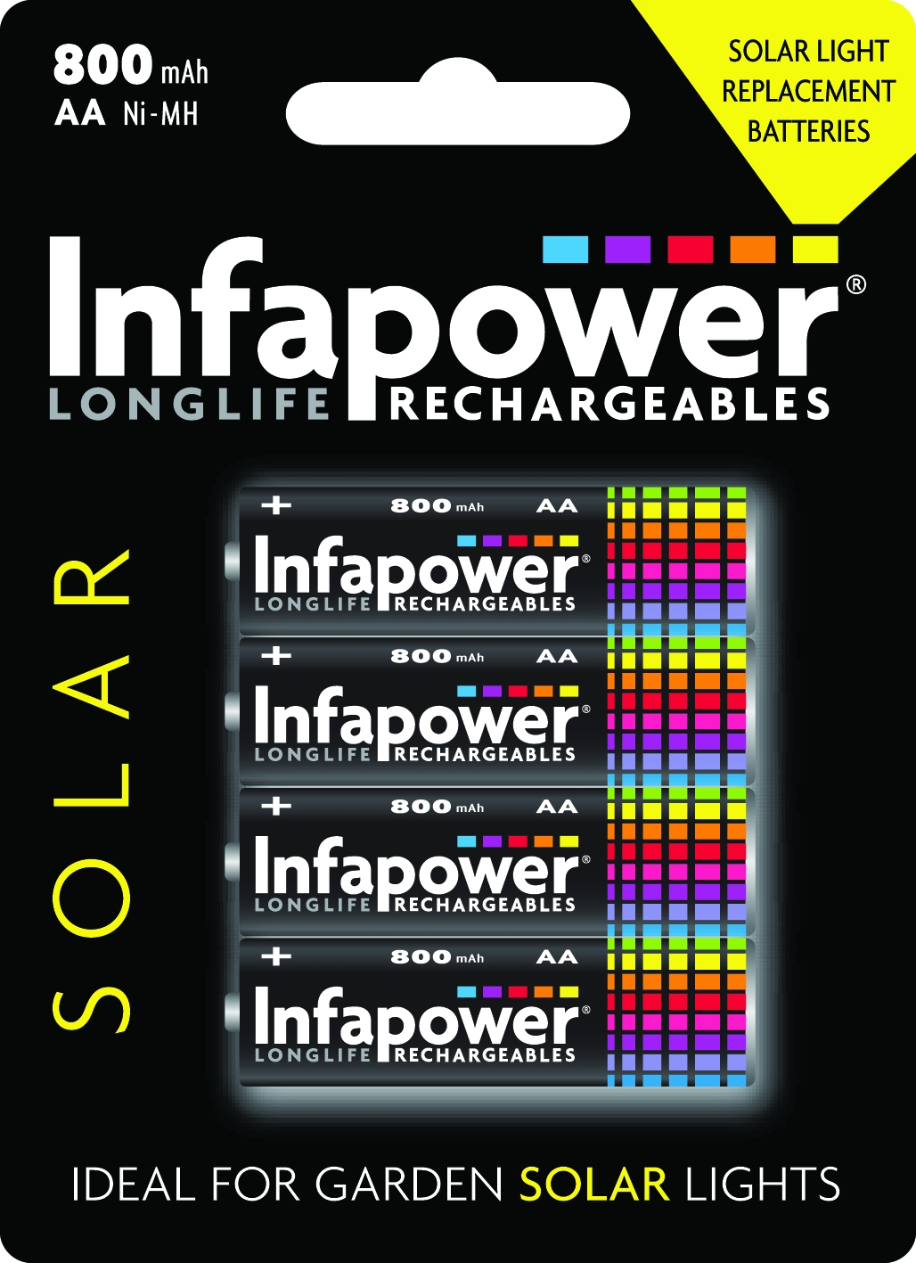 Infapower Aa 800Mah Ni-Mh Solar Replacement Batteries, 4-Pack (B008) Light - Image 4