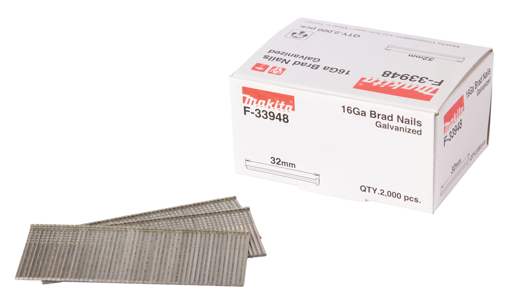Makita F-33948 1mm X 32mm Smooth Shank Galvanised 16 Gauge Brads Box Of 2000