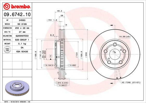Brembo Brake Disc Pair - 09674210