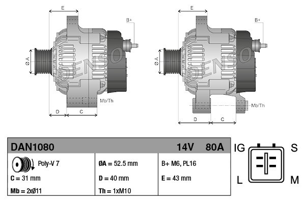 Alternator 14V 7 Ribs 80A Charge Fits Toyota Land Cruiser Prado DENSO DAN1080