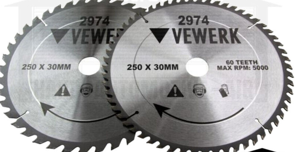 VEWERK by Bergen 2 Pack  250 x 30mm TCT Circular Saw Blade 40t 60t NEW 2974
