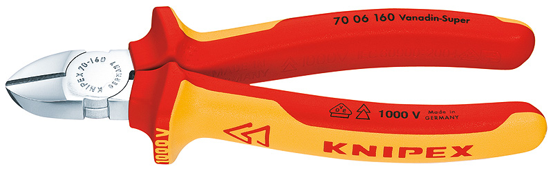 Knipex VDE Diagonal Side Cutting Pliers 160mm 6"" 1000v Insulated Cutters 7006160