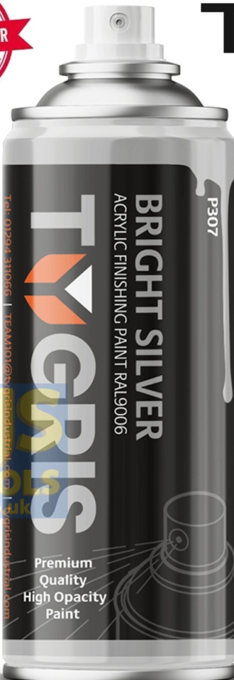Tygris P307 400ml bright silver acrylic paint finishing wheel spray aerosol