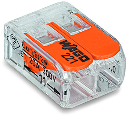 WAGO 221-412 2-Way Compact Lever 32A Connector - Pack of 100