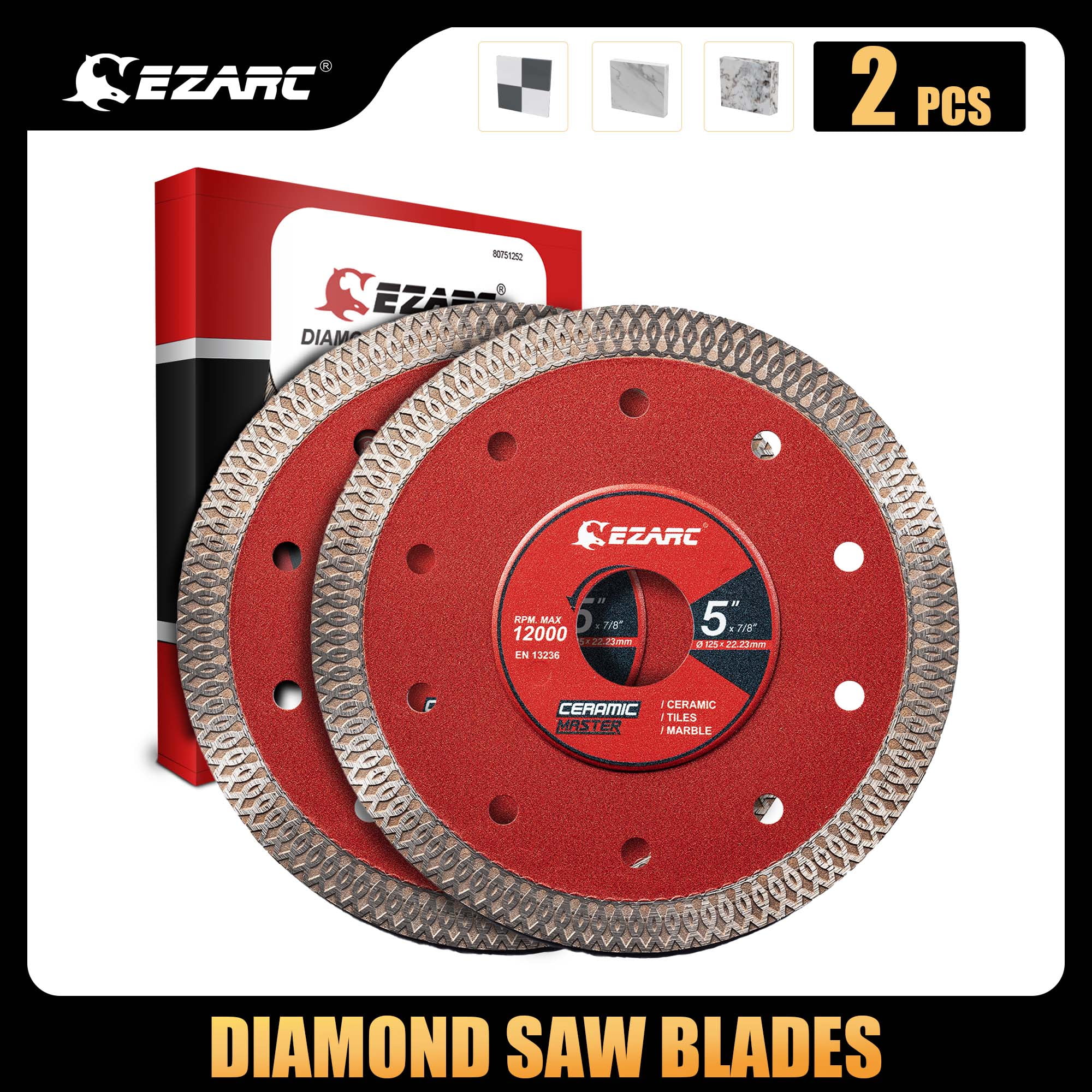 Ezarc 125Mm Diamond Cutting Discs, Super Thin Fast Diamond Saw Accessory For Angle Grinder, 125Mm Cutting Wheel For Porcelain, Granite, Marble, Tiles 850027462264