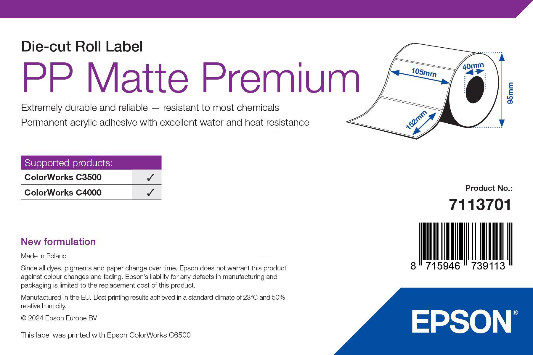 Epson Pp Matte Label Premium Die-Cut Roll 105Mm X 152Mm 185 Labels. Product Colo