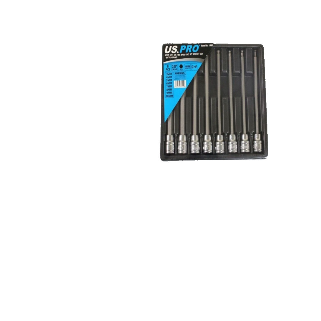 US PRO 8pc 3/8""  Long Ball End Hex Allen Bit Key Sockets 3mm - 10mm 1495