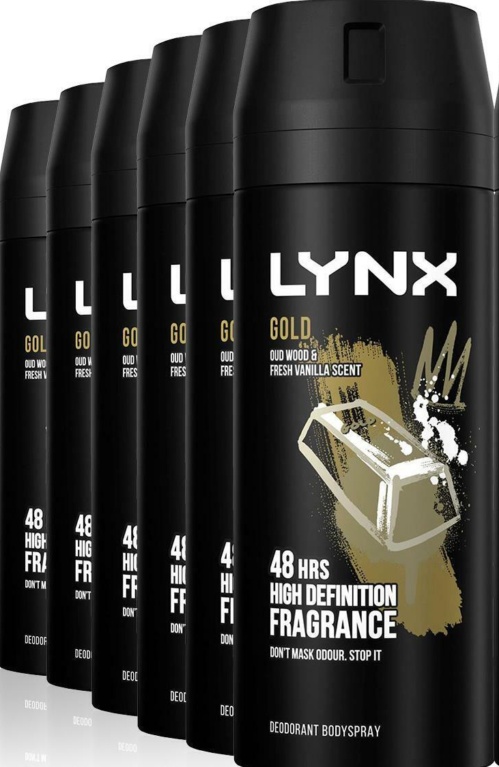 Lynx Gold Body Spray 150ml Mens Deodorant 48H Oud Wood & Vanilla Fragrance