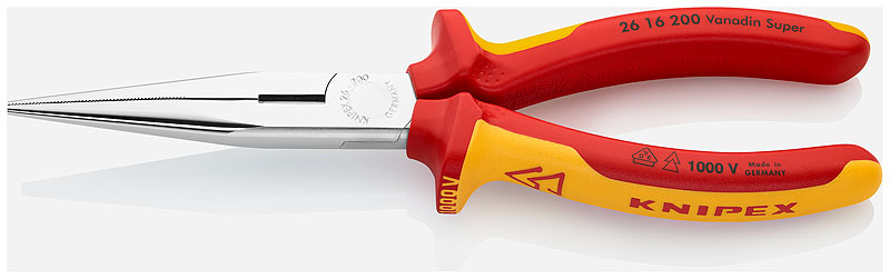 KNIPEX  26 16 200 VDE 200mm 8"" Insulated Long Snipe Nose Cutter Cutting Plier