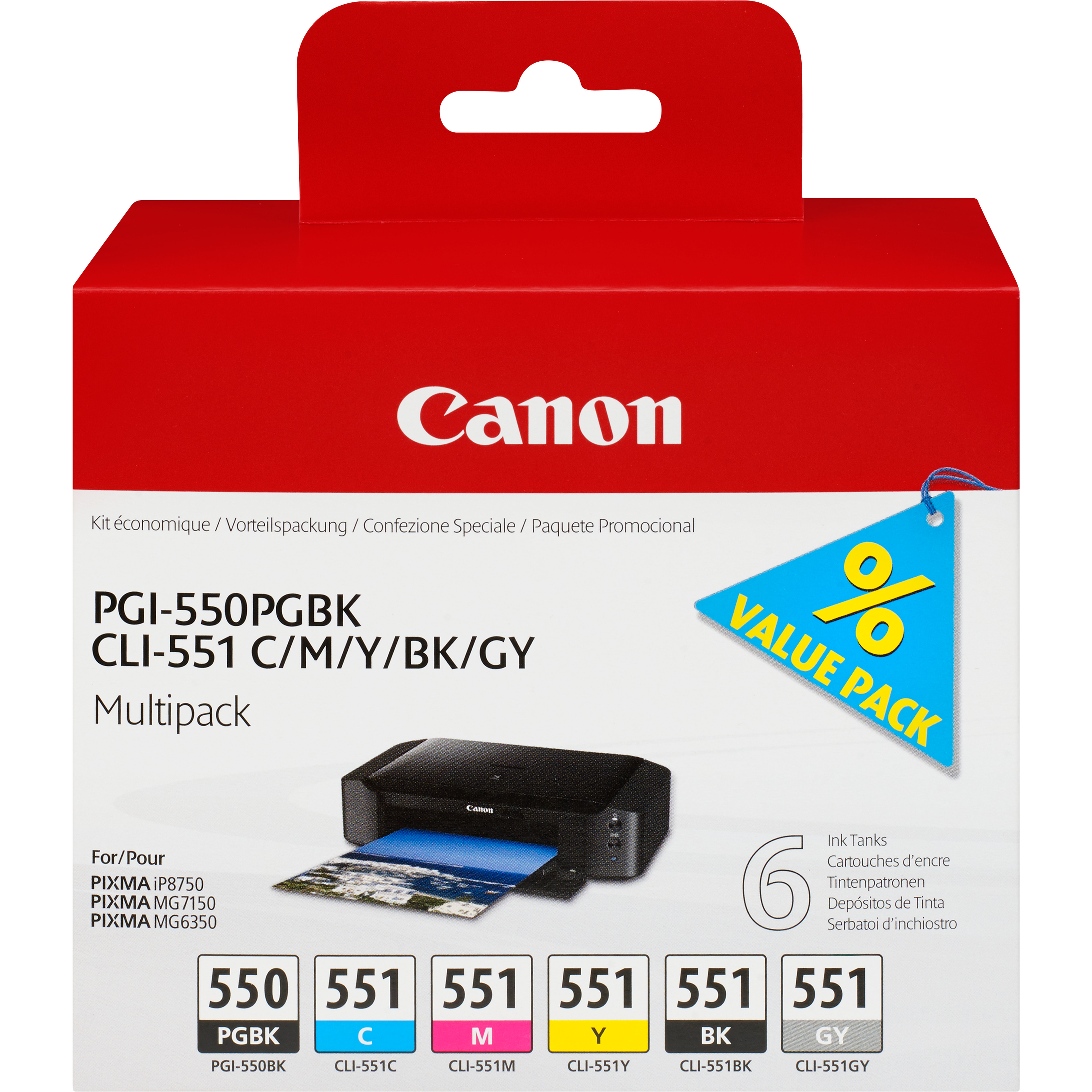 Canon Pgi-550/Cli-551 Original Ink Cartridge 2 Black, Cyan, Grey, Magenta, Yellow Pack Of 6 Multipack - Image 6