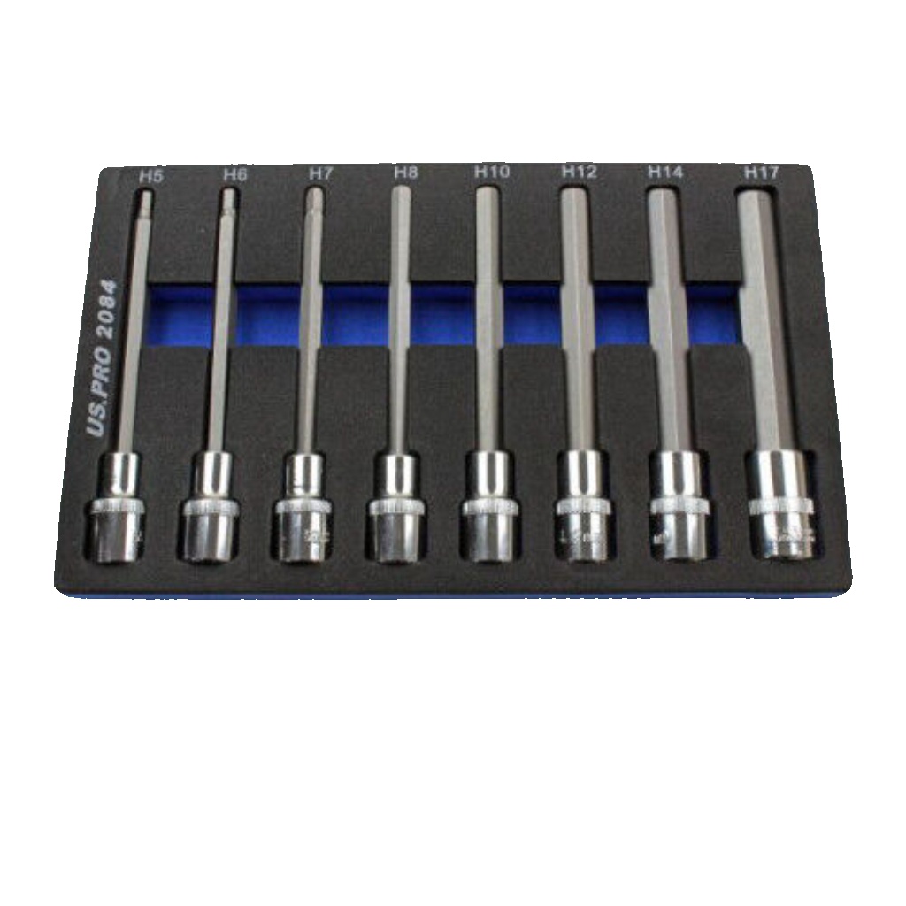 US PRO 1/2"" Drive Long Hex Bits Sockets 140mm Key Set Allen 5mm - 17mm 8pc 2084