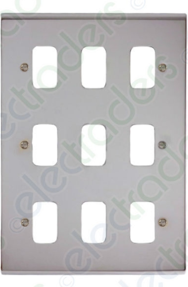 Deta G3427CH 'Slimline Decor' Grid Switch Cover Plate - Polished Chrome 9 Gang