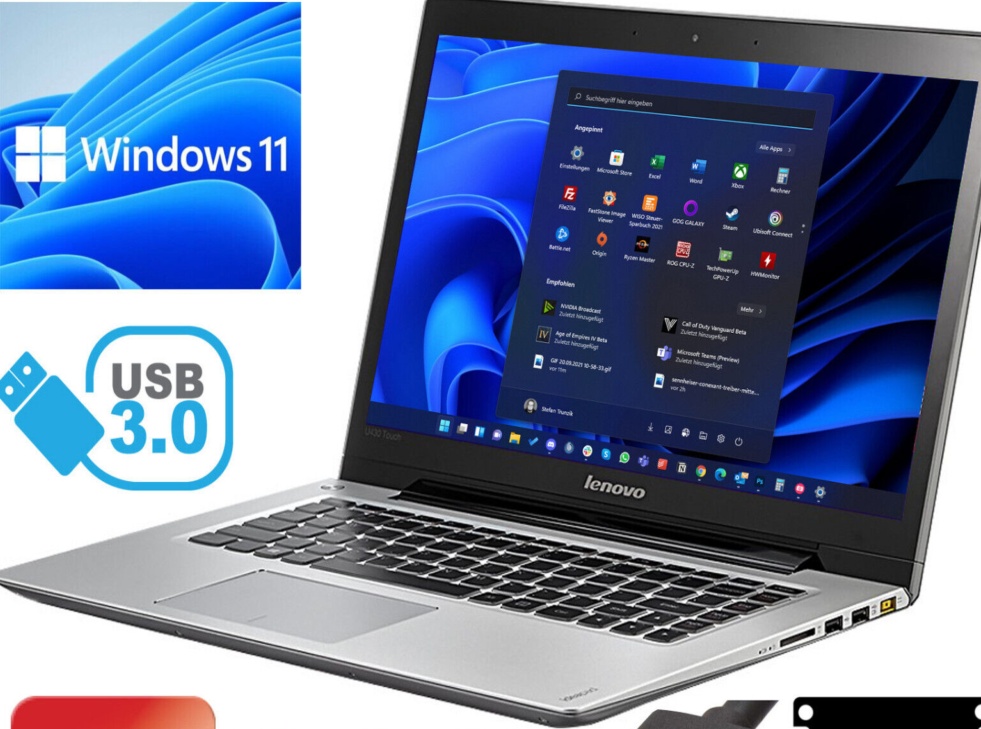 Slim Alu Notebook Lenovo Intel I5 Touchscreen 500GB SSD 8GB RAM WLAN Windows 11