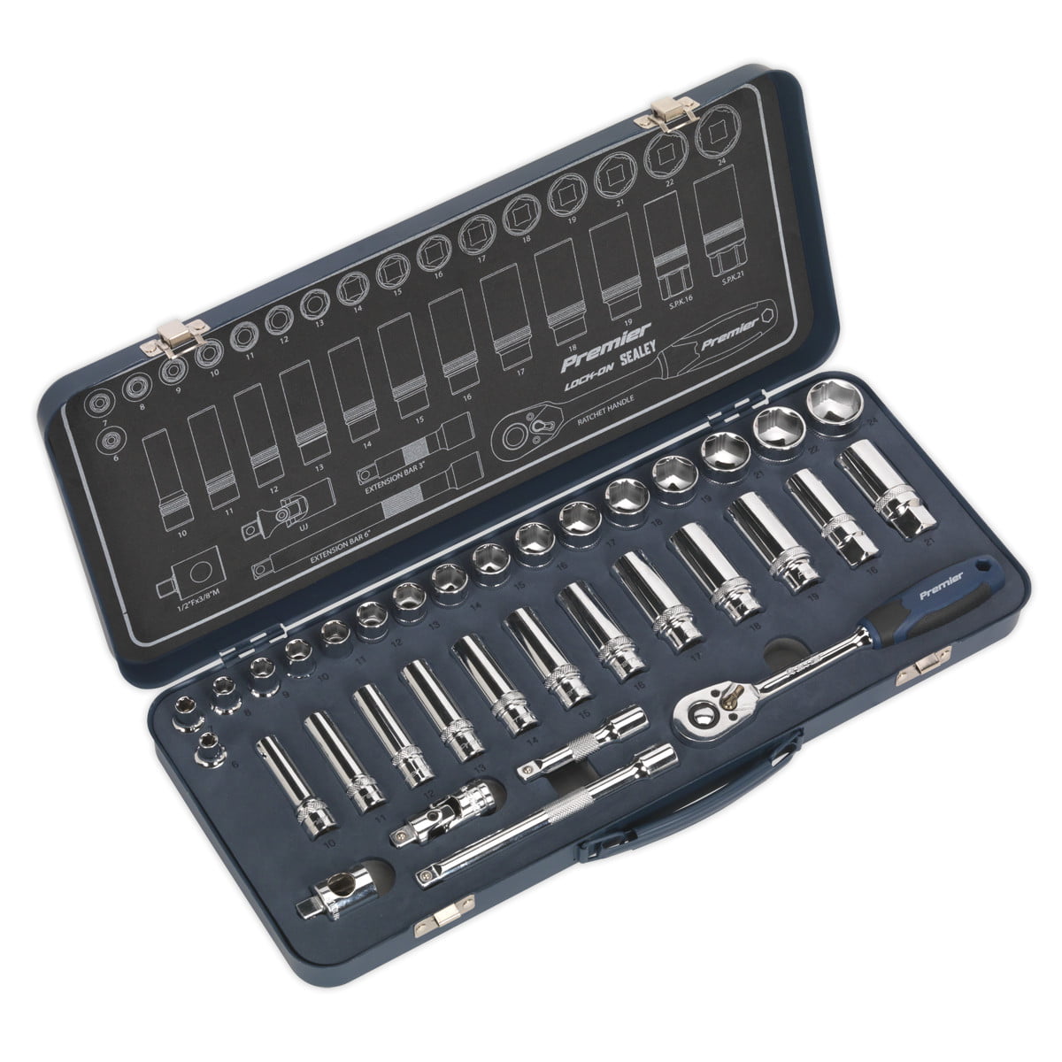 Sealey AK27481 Premier Lock-On™ Socket Set 3/8""Sq Drive 34pc