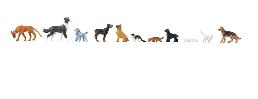 Faller 151902 HO Scale Dogs and Cats 7 dogs, 4 cats