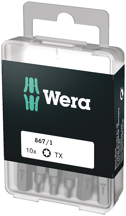 Wera Classic Torx Bits With 1/4in Hexagon Drive TX 10, Pack of 10