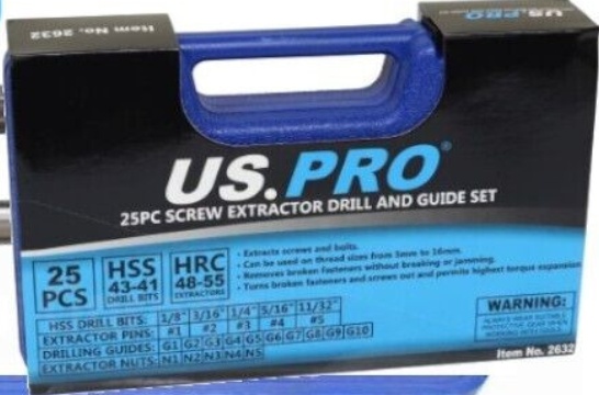 US PRO 25PC Screw Extractor Drill & Guide Set 2632