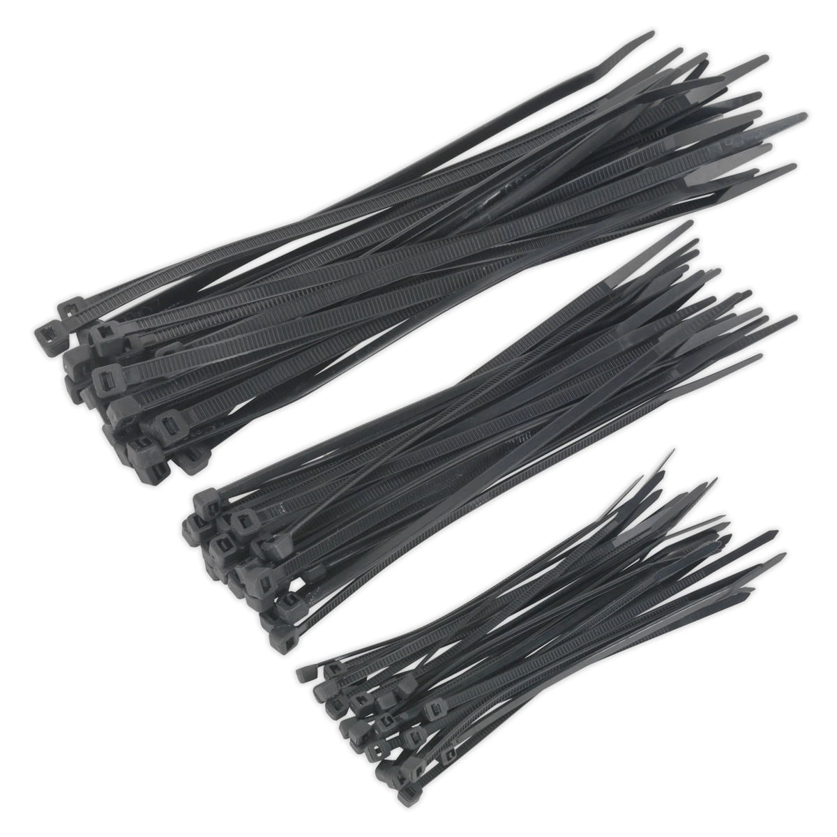 Sealey Cable Tie Assortment Black Pack of 75 inc 100mm / 150mm / 200mm CT75B