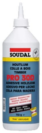 Soudal PRO 30D  D3 Waterproof  Wood Glue 750ml  Fast Dry PVA Box Of 3