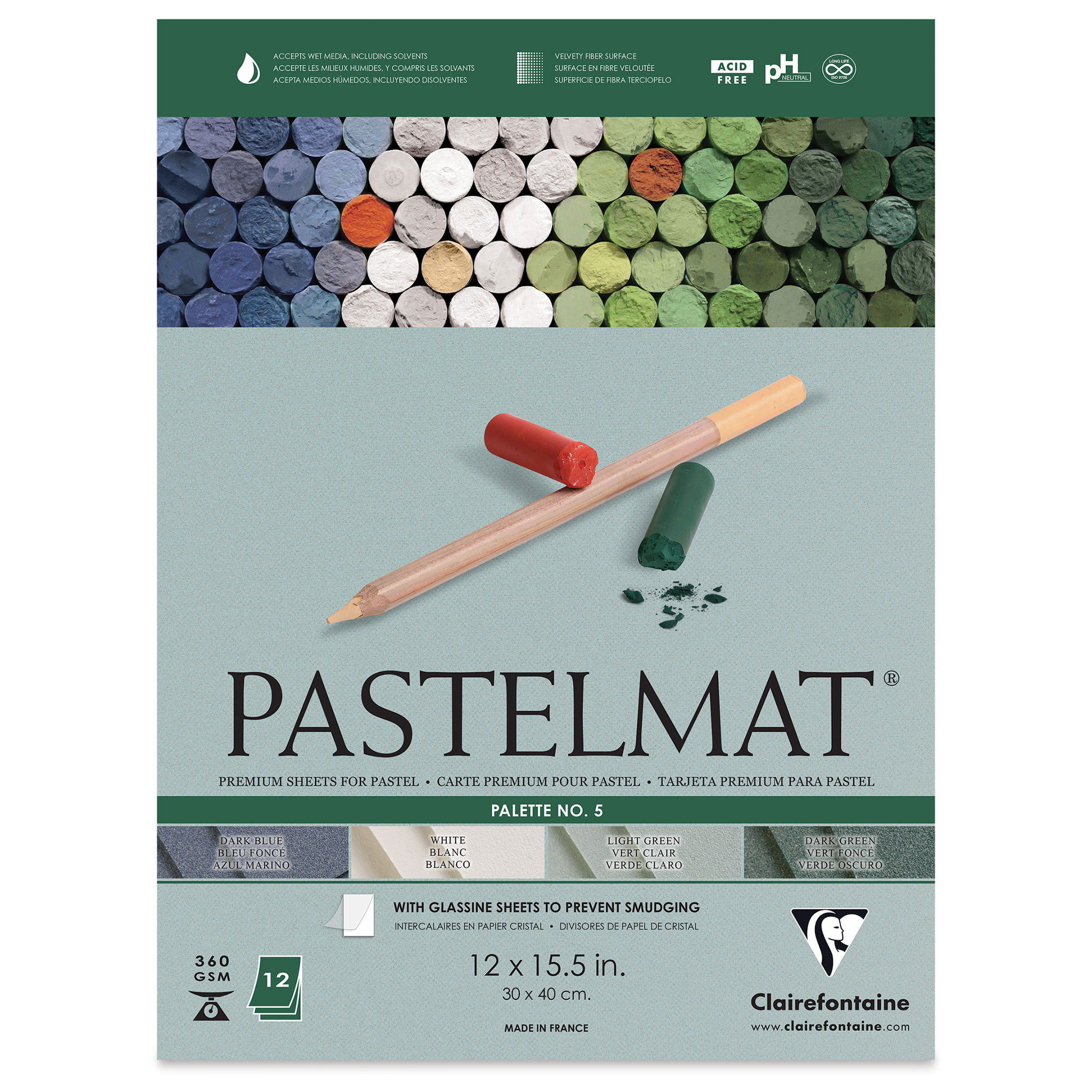 Clairefontaine : No.5 : Pastelmat Pad : 360gsm : 30x40cm (Apx.12x16in) : 12 S...