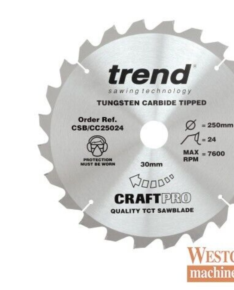 Trend CraftPro Crosscut Wood Mitre Saw Blade - 250mm dia x 3 kerf x 30 bore 24T
