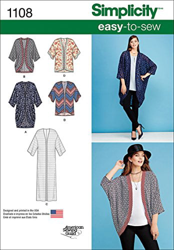 SIMPLICITY 1108 KIMONO Misses Sewing Pattern Sizes XXS-XXL  4 - 26  Skill: EASY