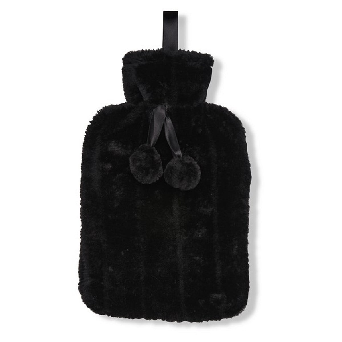 Ribbon Faux Fur Hot Water Bottle Cover 2L Black