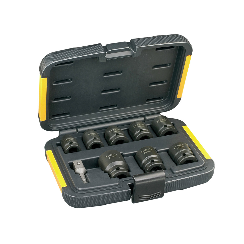 DeWalt DT7507 9 Piece Impact Rated Socket Set 1/2"" Drive Black Finish 10 - 27mm