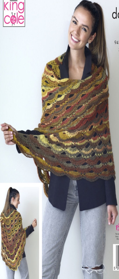 Ladies Virus Shawl Double Knit Crochet Pattern Womens King Cole Riot DK 5335
