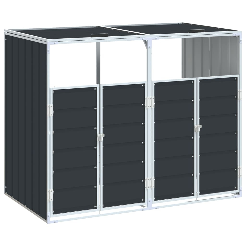 Vidaxl Wheelie Bin Storage For Double Bins Garden Trash Cover Anthracite Steel - Image 2
