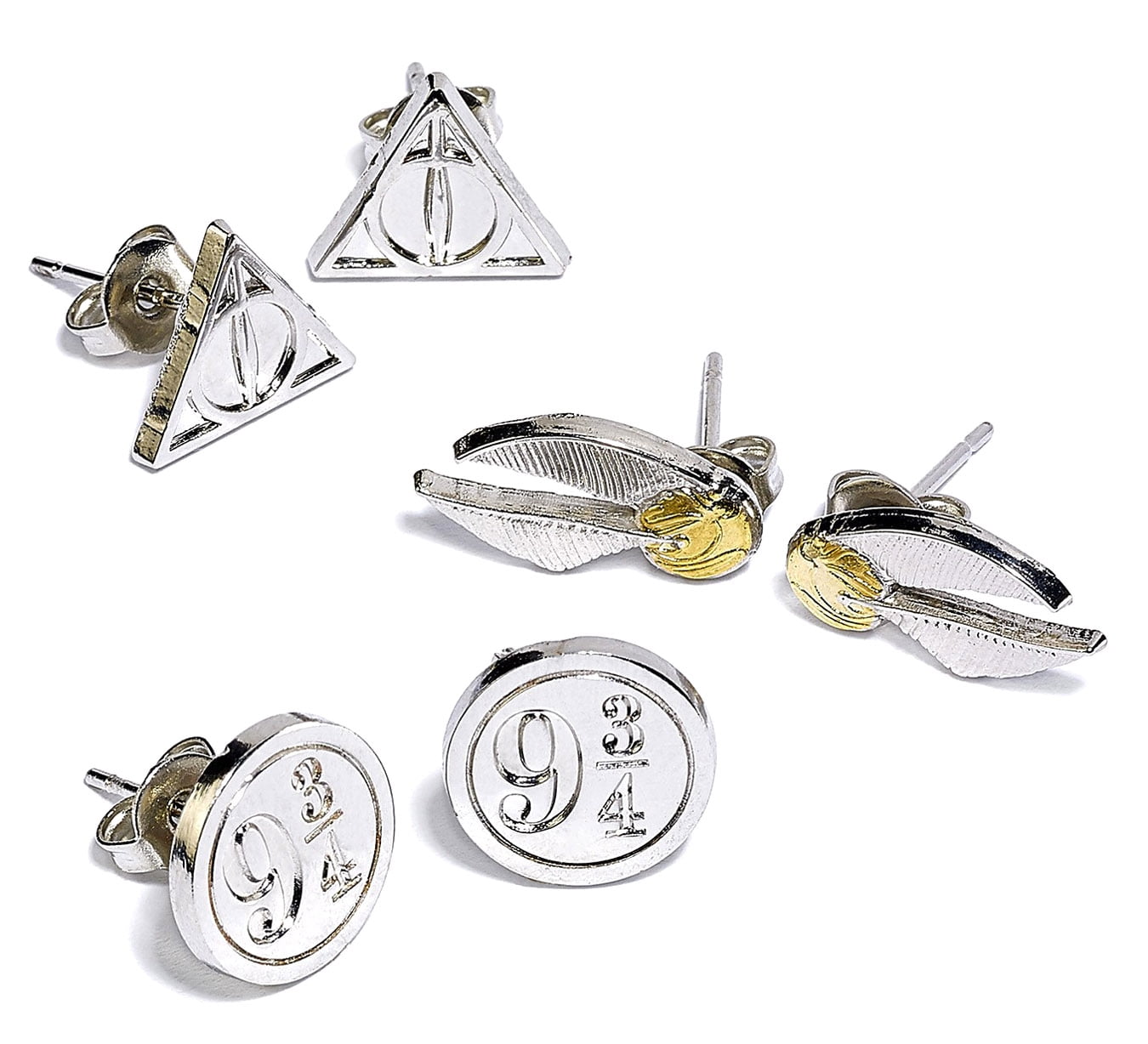 Harry Potter Deathly Hallows/Golden Snitch/Platform Stud Earring Set