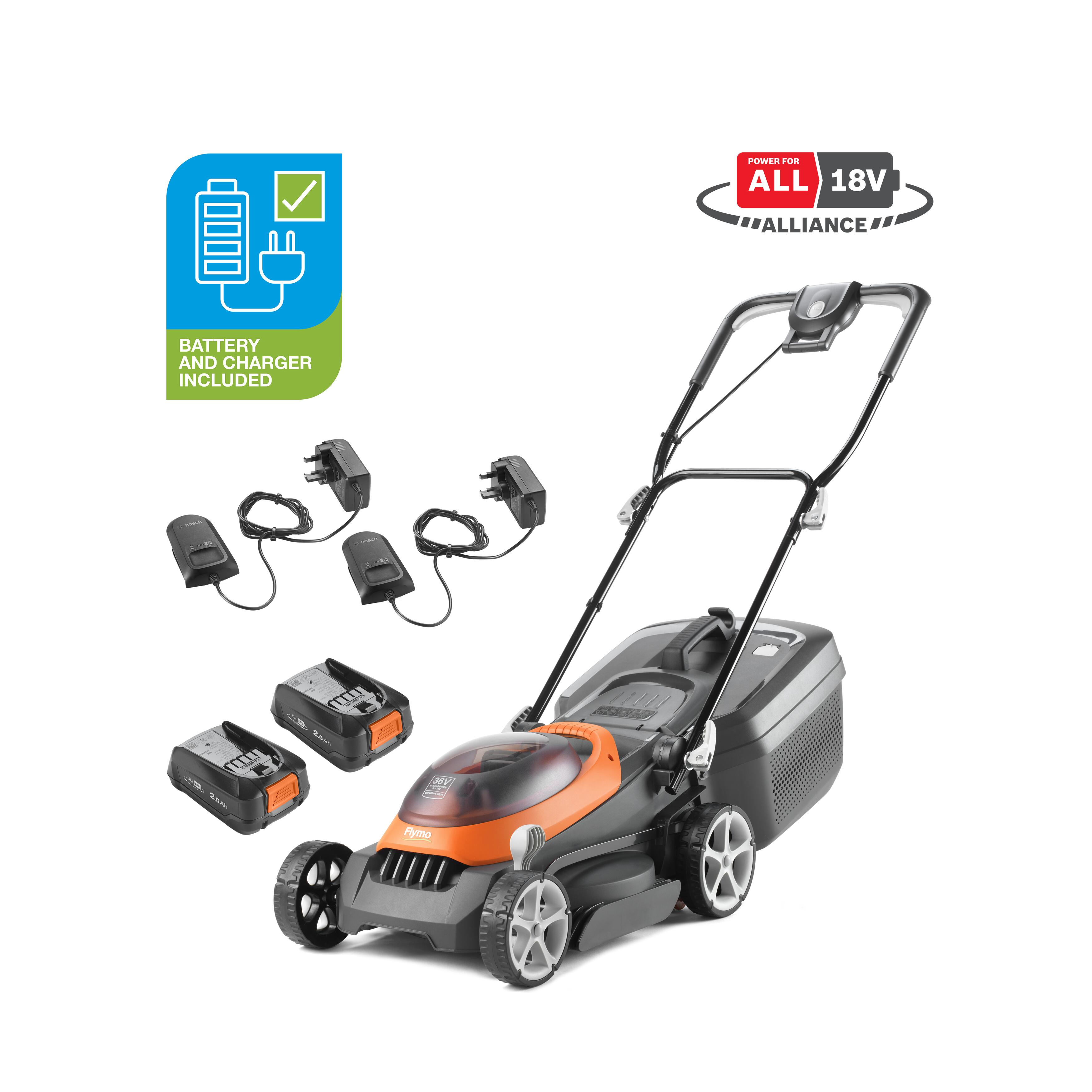 Flymo 36V UltraStore 340R Cordless Lawnmower 2.5Ah KIT - Gold Grade