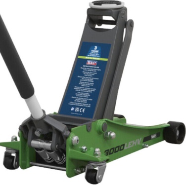 Sealey 3000LEHV Trolley Jack 3 tonne Low Entry Rocket Lift Red Hi-Vis Green