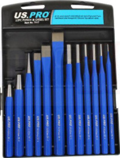 US PRO Tools 12pc Punch & Chisel Set Centre Long Tapered Punches Cold Chisels