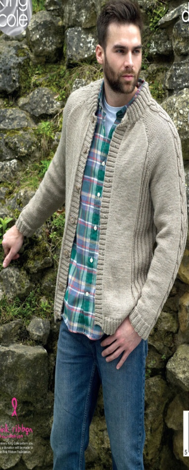 Mens Double Knitting Pattern King Cole Raglan Sleeve Ribbed Cardigan Jumper 4925